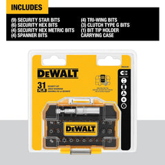 DEWALT Security Bit Set, 31-Piece Screwdriver Bit Set with Case, Universal 1/4 In Hex, Includeds Magnetic Bit Holder (DWAX200)