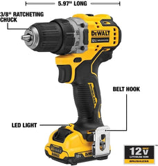 DEWALT XTREME 12V MAX* Cordless Drill / Driver Kit, 3/8-Inch (DCD701F2)