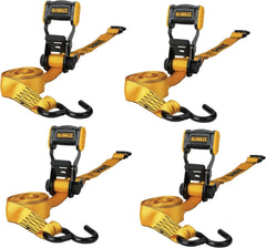 DEWALT 1.25"×12'×1,800 lbs Light-Duty Ratchet Strap, 4-Pack | Ergonomic Open Grip Handles, Armored Side Caps, Wear/Weather‑Resistant Straps, Coated S-Hooks, Secure Midweight Cargo