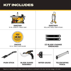 DEWALT Table Saw 10 Inch with Foldable Rolling Table Saw Stand, 15 Amp, 4800 RPM, 32-1/2-Inch Rip Capacity (DWE7491RS)