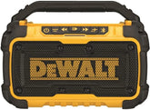 DEWALT 20V MAX Bluetooth Speaker, 100 ft Range, Durable for Jobsites, Phone Holder Included, Lasts 8-10 Hours with Single Charge (DCR010), Black Yellow