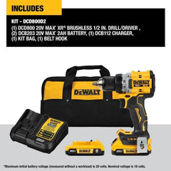 DEWALT 20V MAX XR Cordless Drill/Driver Kit, Brushless, Compact, with 2 Batteries and Charger (DCD800D2) | Compact 6.37 in Head, Metal Ratcheting Chuck, 2-Speed Up to 2, 000 Rpm. Kit: 2×2.0ah Batts and Charger, (2 Batteries)