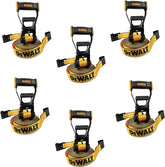 DEWALT 2"×27'×10,000 lbs Ratchet Straps with Flat Hooks, 6-Pack | Wide‑Grip Ergonomic Handle, Armored Side Caps, DOT / WSTDA Weather‑Resistant Straps, Flat Hooks for Industrial Cargo, Flatbed