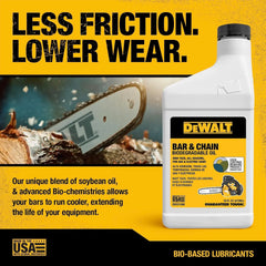 DEWALT – Biodegradable Bar & Chain Oil – Green, Eco-Friendly, Non-Toxic Professional Bar & Chainsaw Lubricant – Ultraclean All-Season Oil for Gas, Electric Saw, & Pole Saw, 16 oz (Case of 24)