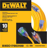DEWALT 100 Foot 10/3 SJTW Lighted Extension Cord - Heavy Duty Outdoor, Waterproof, Weatherproof, Heat & Corrosion Resistant Industrial Strength Light Up Prong Outlet Plug Power Cord