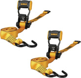 DEWALT 1.25"×12'×1,800 lbs Light-Duty Ratchet Strap, 2-Pack | Ergonomic Open Grip Handles, Armored Side Caps, Wear/Weather‑Resistant Straps, Coated S-Hooks, Secure Midweight Cargo