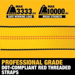 DEWALT 2"×27'×10,000 lbs Ratchet Straps with Double J-Hooks, 6-Pack | Wide‑Grip Ergonomic Handle, Armored Side Caps, DOT / WSTDA Weather‑Resistant Straps, Double J-Hooks for Industrial Cargo