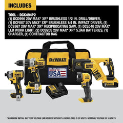 Black & Decker DCK494P2 20V MAX* XR Lithium Ion 4-Tool Combo Kit