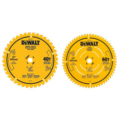 DEWALT Miter Saw Blade Combo Pack, 12” Blades, 40 Tooth & 60 Tooth, Fine Finish, Ultra Sharp Carbide (DWA112CMB)