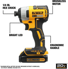 DEWALT 20V MAX Impact Driver, 1/4 Inch, Battery and Charger Included (DCF787D1)