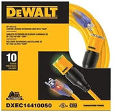 DEWALT 50 Foot Extension Cord Lighted Click-to-Lock 10/3 SJTW - Heavy Duty Outdoor, Waterproof, Weatherproof, Heat & Corrosion Resistant Industrial Strength Light Up Three Prong Outlet Plug Power Cord