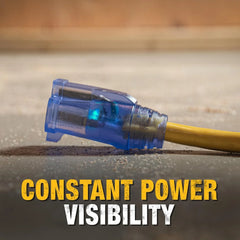 DEWALT 50 Foot 12/3 SJTW Lighted Extension Cord - Heavy Duty Outdoor, Waterproof, Weatherproof, Heat & Corrosion Resistant Industrial Strength Light Up Prong Outlet Plug Power Cord
