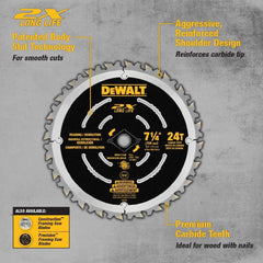 DEWALT Circular Saw Blade, 7 1/4 Inch, 24 Tooth, Wood Cutting (DWA31724D)