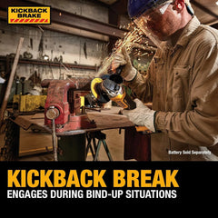 DEWALT 20V MAX* Angle Grinder Tool Cordless Brushless, 4 1/2 Inch, with Paddle Switch and Kickback Brake, Tool Only (DCG413B) | 9000 Rpm, Paddle Switch with Kickback Brake, Includes Side Handle and Guard, Battery and Charger Sold Separately