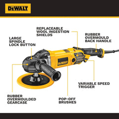 DEWALT Buffer Polisher, 7-in-9-in, 12 amp, Variable Speed Dial 0-3,500 RPM’s, Soft Start Corded Car Buffer (DWP849X)