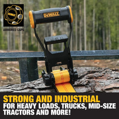 DEWALT 2"×27'×10,000 lbs Industrial Ratchet Straps with Double J-Hooks | Wide‑Grip Ergonomic Handle, Armored Side Caps, DOT / WSTDA Weather‑Resistant Straps, Double J-Hooks for Industrial Cargo