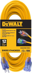 DEWALT 25 Foot 12/3 SJTW Lighted Extension Cord - Heavy Duty Outdoor, Waterproof, Weatherproof, Heat & Corrosion Resistant Industrial Strength Light Up Prong Outlet Plug Power Cord
