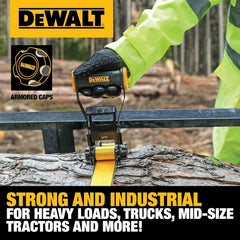 DEWALT 2"×27'×10,000 lbs Industrial Ratchet Straps with Flat Hooks | Wide‑Grip Ergonomic Handle, Armored Side Caps, DOT / WSTDA Weather‑Resistant Straps, Flat Hooks for Industrial Cargo, Flatbed