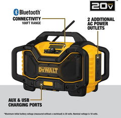 DEWALT 20V MAX Bluetooth Radio, 100 ft Range, Portable for Jobsites (DCR025)