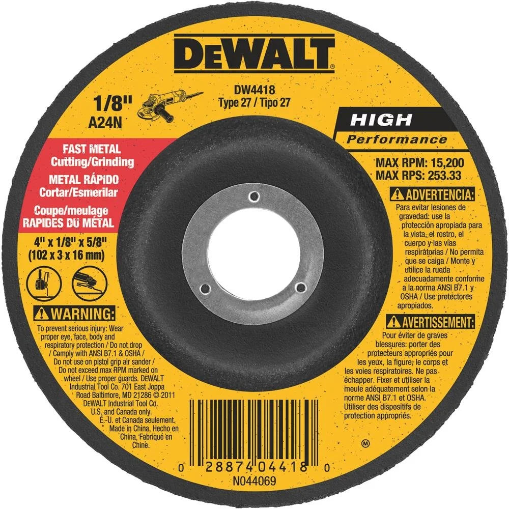 DEWALT General Purpose Metal Cutting Wheel, 4" x 1/8" x 5/8" (DW4418)