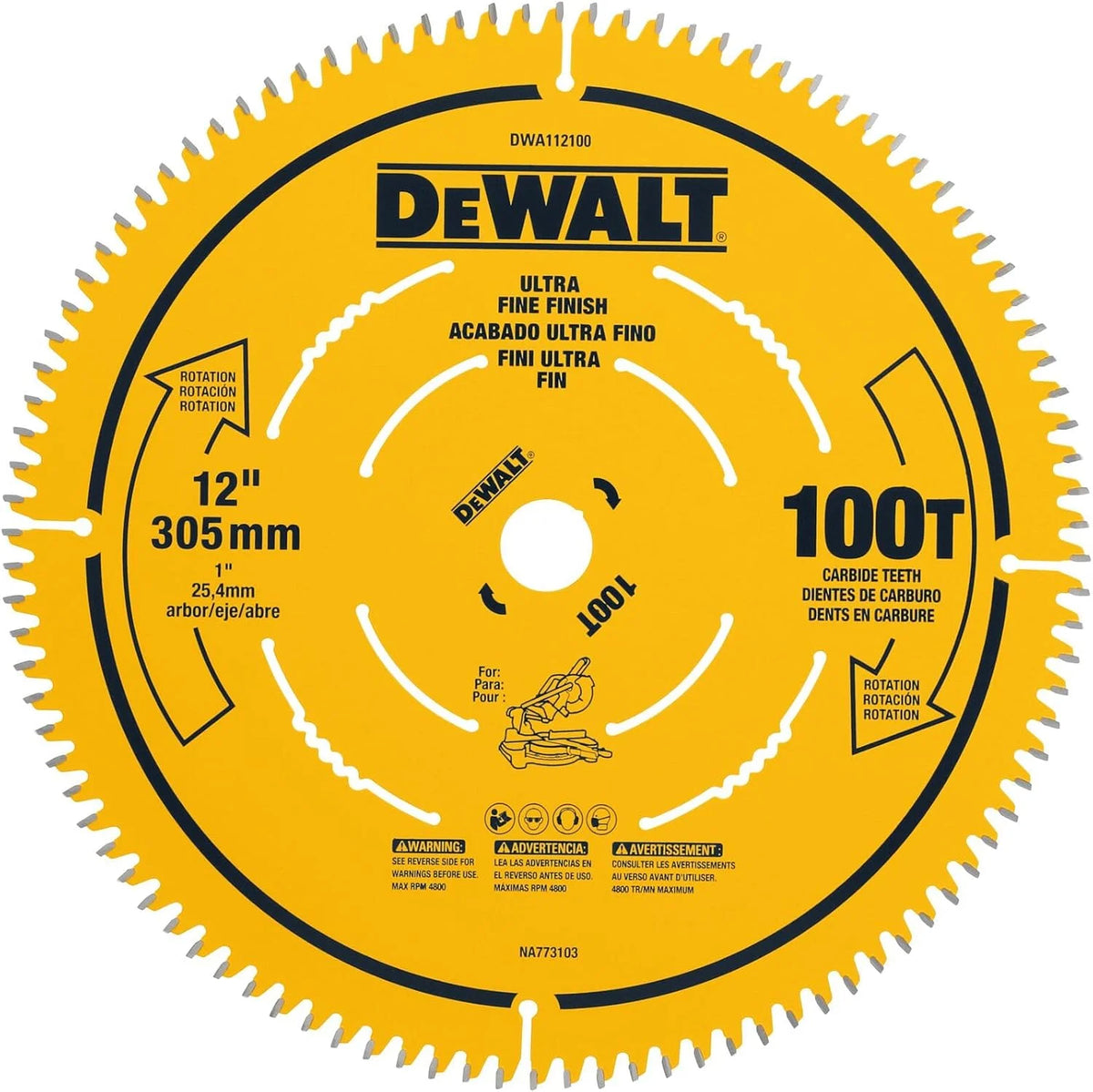 DEWALT Miter Saw Blade, 12 inch, 100 Tooth, Fine Finish, Ultra Sharp Carbide (DWA112100)