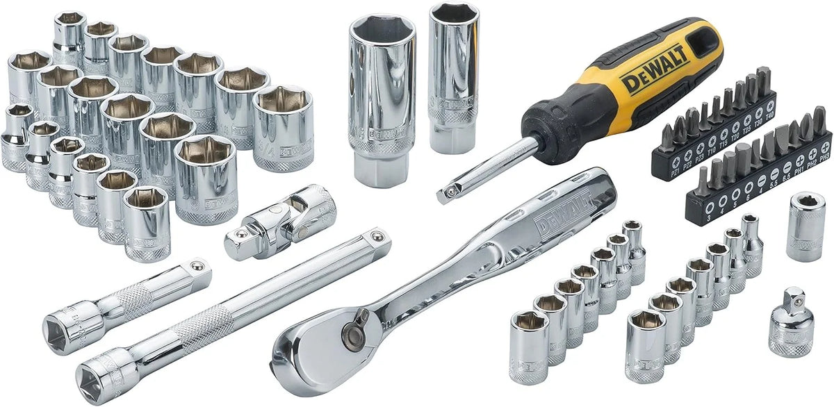 DEWALT 3/8" & 1/4" Drive Socket Set, 61-Piece 6-Point SAE & Metric (DWMT19257)