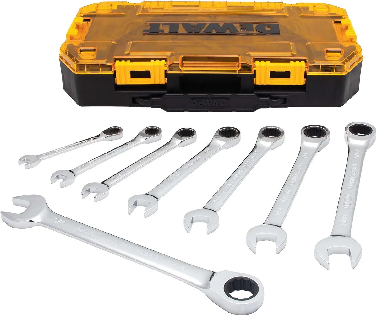 DEWALT Tough Box 8 PC SAE Ratcheting Combination Wrench Set