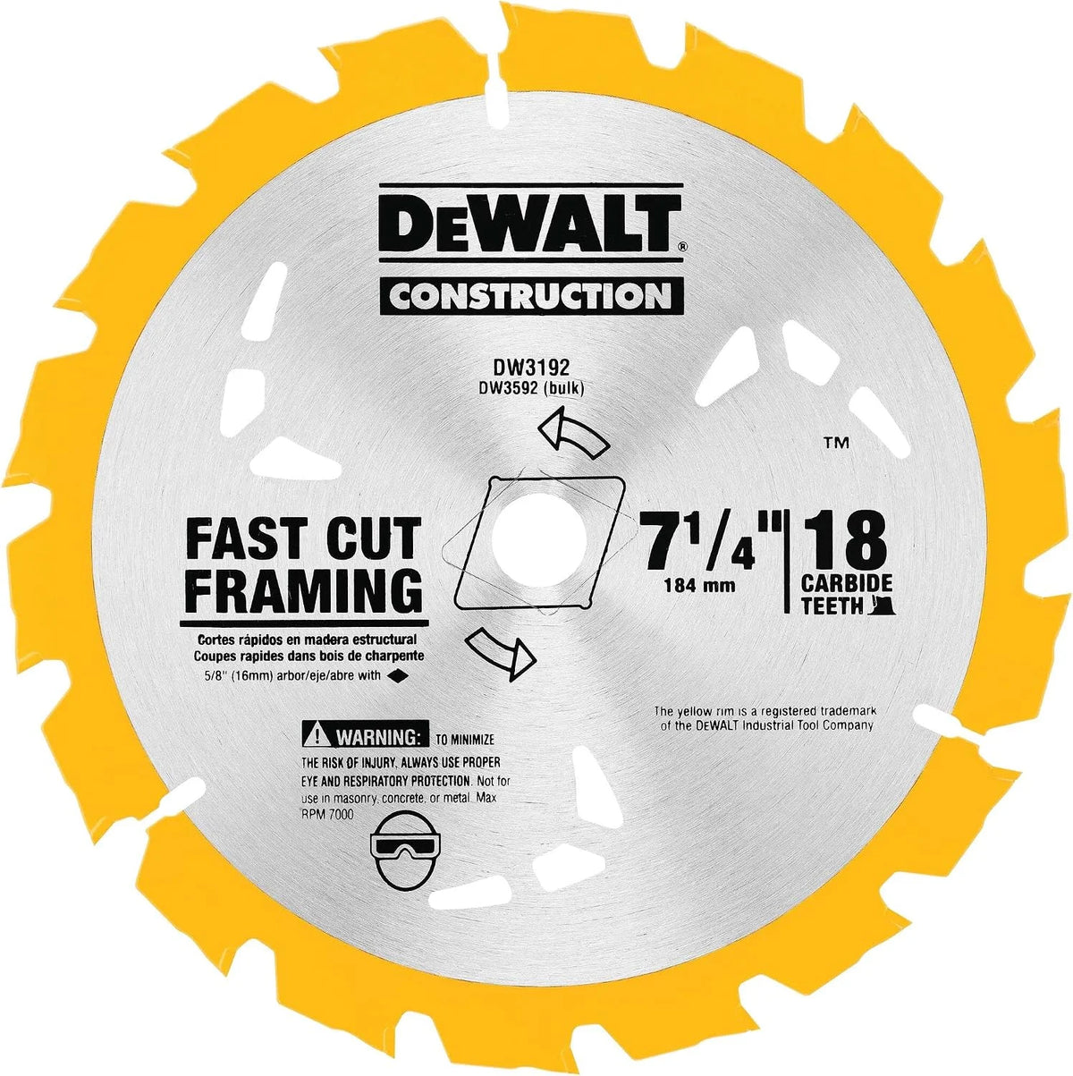 DEWALT Circular Saw Blade, 7 1/4 Inch, 18 Tooth, Wood Cutting (DW3192)