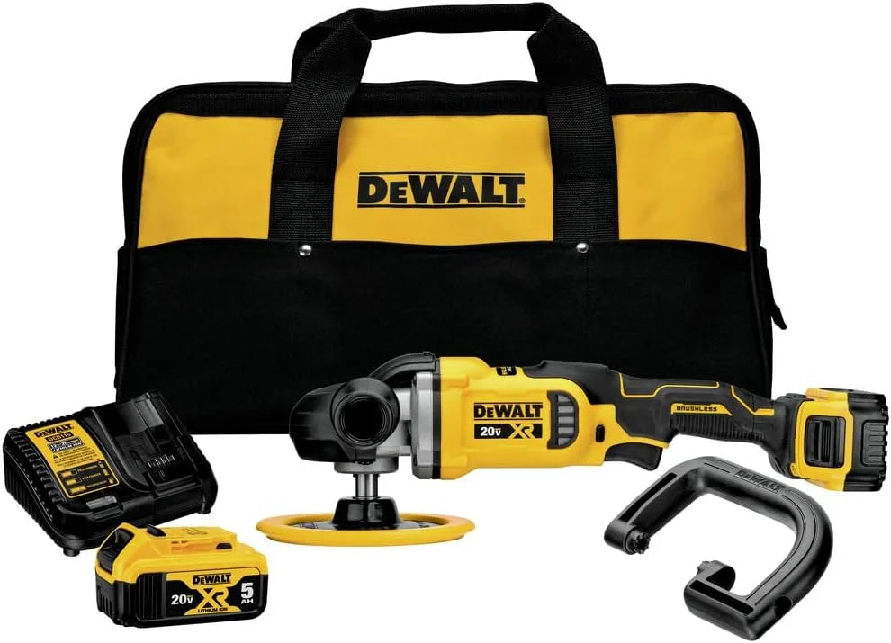 DEWALT 20V MAX* XR Cordless Polisher Kit, Rotary, Variable Speed, 7-Inch, 180 mm (DCM849P2) | Brushless Motor, 800-2200 Rpm, Includes DCB206 6.0ah Batteries, Charger, 7 in Backing Plate, 4.8 Lb