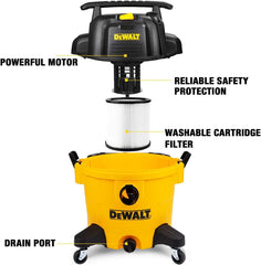 DEWALT 10 Gallon Poly Wet Dry Vacuum, 5.5 HP Shop Vacuum 120V 90 CFM for Jobsite, Work Shop, Comerical Area, Garage/Warehouse etc, 10 Ft Cord Model DXV10P