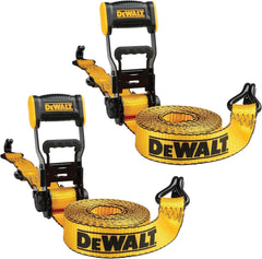 DEWALT 1.5"×16'×5,000 lbs Heavy-Duty Ratchet Straps, 2-Pack | Ergonomic Open Grip Handles, Armored Side Caps, Wear/Weather‑Resistant Straps, Coated Double J-Hooks,Secure Heavyweight Cargo