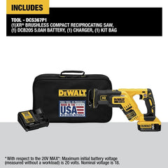 DEWALT 20V MAX XR Compact Reciprocating Saw, 5.0-Amp Hour, Cordless (DCS367P1)