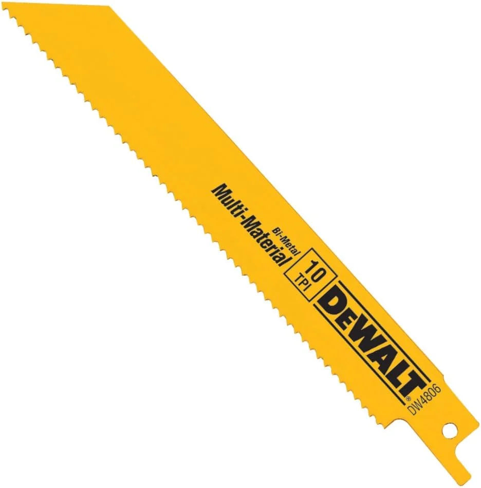 DEWALT Reciprocating Saw Blades, Straight Back, 6-Inch, 10 TPI, 5-Pack (DW4806) , Yellow
