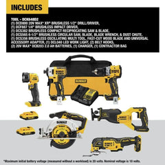 DEWALT 20V MAX* XR Cordless Combo Kit (6-Tool) with (2) Ah Batteries and Charger (DCK648D2) | Includes DCD800 Drill, DCF887 Impact, DCS382 Recip, DCS565 Circ Saw, DCS356 Multi-Tool, DCL040 Light, 2) 2.0ah Batt, Charger
