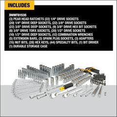 DEWALT Mechanic Tool Set, 247-Piece, 1/4 in., 3/8 in. and 1/2 in. Drive, SAE, Ratchets, Sockets, Hex Keys, Combination Wrenches, Polish Chrome Finish (DWMT81535)