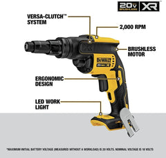 DEWALT 20V MAX XR Screw Gun, Versa-Clutch, Adjustable Torque, Tool Only (DCF622B) | Brushless Motor Up to 2, 000 Rpm, 1/4 Hex Quick-Change Chuck, LED, Belt Hook