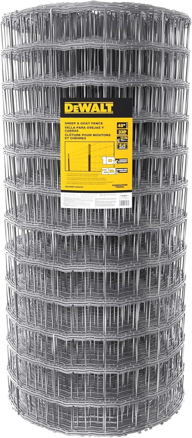 DeWALT – 4 in. x 4 in. Mesh Welded Wire Fence – 48 in. x 330 ft. 12.5‑Gauge Galvanized Steel – for Sheep and Goat Enclosures | Pasture Fencing | Farm and Property Protection