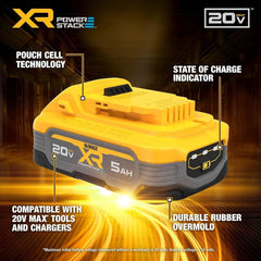 DEWALT 20V MAX Battery, POWERSTACK, More Power More Compact, Rechargeable 5Ah Lithium Ion Battery (DCBP520)