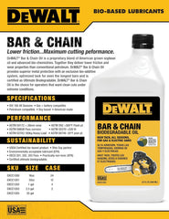 DEWALT – Biodegradable Bar & Chain Oil – Green, Eco-Friendly, Non-Toxic Professional Bar & Chainsaw Lubricant – Ultraclean All-Season Oil for Gas, Electric Saw, and Pole Saw, 16 oz