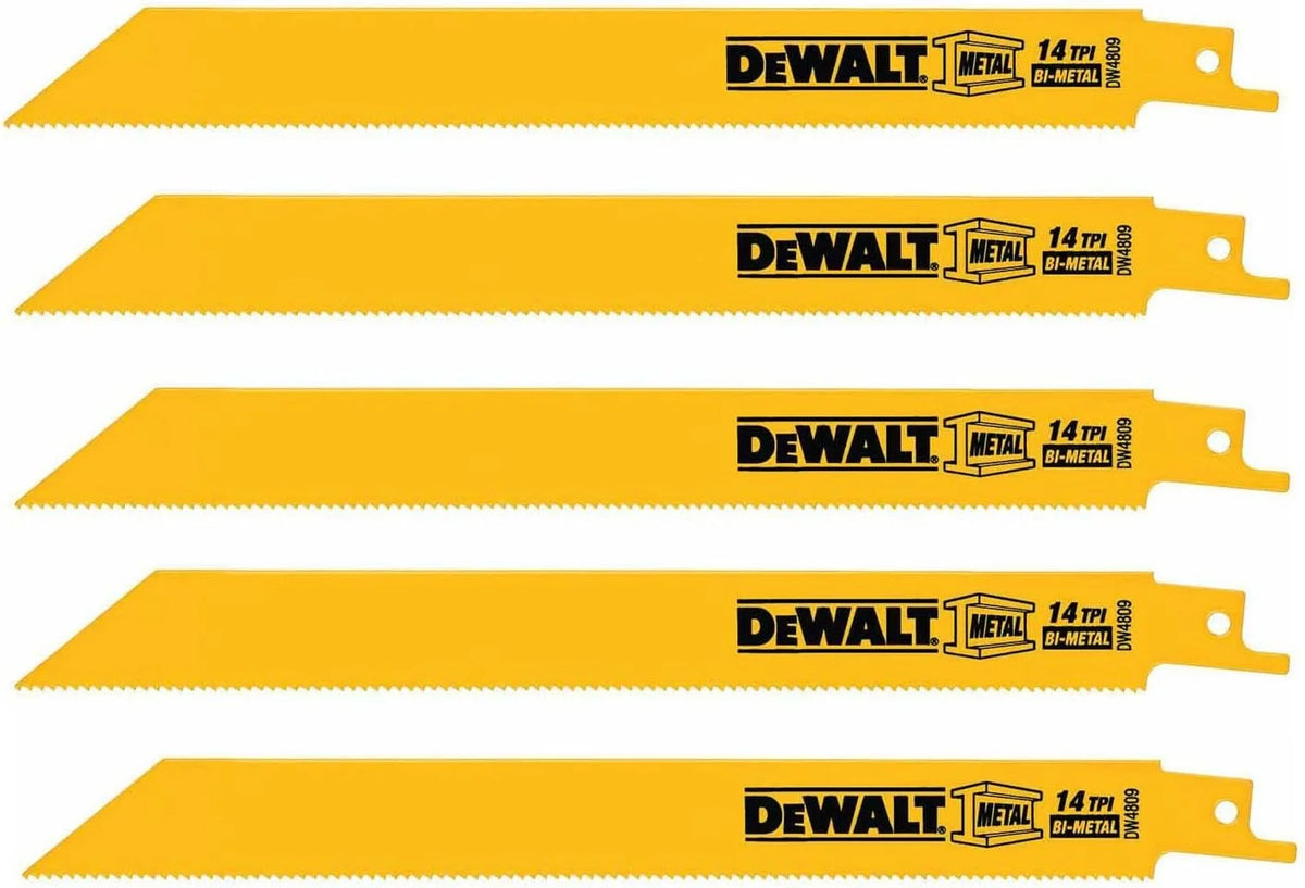 DEWALT Reciprocating Saw Blades, Straight Back, 8-Inch, 14 TPI, 5-Pack (DW4809)