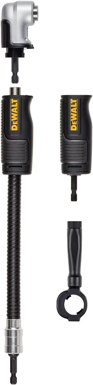 DEWALT Right Angle Drill Attachment, 12 in 90 Degree Drill Adapter, Compact 4-in-1 Modular FLEXTORQ Impact Ready Straight Flexible Shaft (DWAMRASETFT)