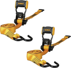 DEWALT 1.25"×12'×1,800 lbs Light-Duty Ratchet Strap, 2-Pack | Ergonomic Open Grip Handles, Armored Side Caps, Wear/Weather‑Resistant Straps, Coated S-Hooks, Secure Midweight Cargo