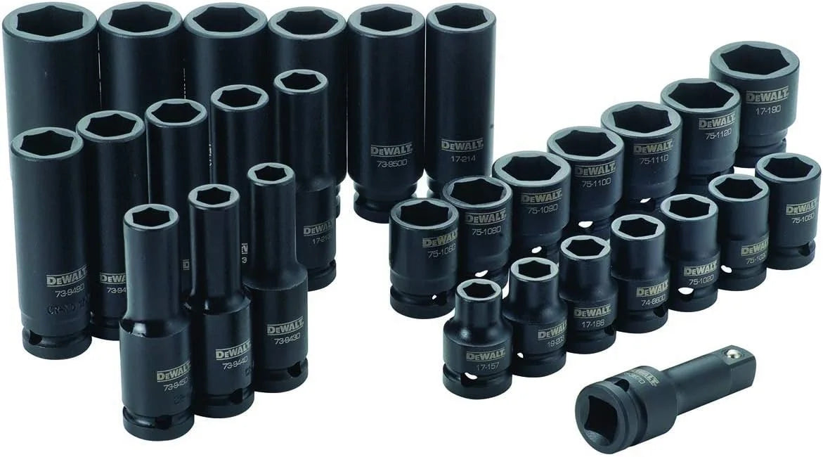 DEWALT Impact Socket Set, Combination, SAE/MM, 1/2-Inch Drive, 30-Piece (DWMT19249)