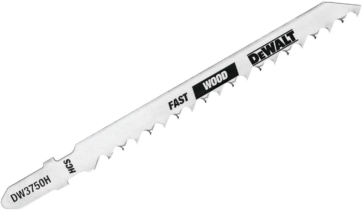 DEWALT DW3750H 4-Inch 6 TPI Fast Wood Cut HCS T-Shank Jig Saw Blade (5-Pack),Silver