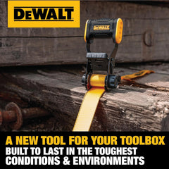 DEWALT 1.25"×12'×1,800 lbs Light-Duty Ratchet Strap, 2-Pack | Ergonomic Open Grip Handles, Armored Side Caps, Wear/Weather‑Resistant Straps, Coated S-Hooks, Secure Midweight Cargo