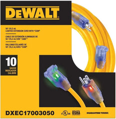 DEWALT 50 Foot 10/3 SJTW Lighted Extension Cord - Heavy Duty Outdoor, Waterproof, Weatherproof, Heat & Corrosion Resistant Industrial Strength Light Up Prong Outlet Plug Power Cord