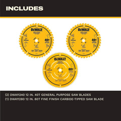 DEWALT Miter Saw Blade Combo Pack, 12” Blades, 40 Tooth & 60 Tooth, Fine Finish, Ultra Sharp Carbide (DWA112CMB)