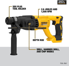 DEWALT 20V MAX SDS Plus 1 Inch Cordless Rotary Hammer with D-Handle, Bare Tool Only (DCH133B)