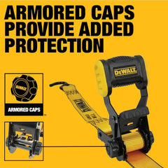 DEWALT 1.25"×12'×1,800 lbs Light-Duty Ratchet Strap, 4-Pack | Ergonomic Open Grip Handles, Armored Side Caps, Wear/Weather‑Resistant Straps, Coated S-Hooks, Secure Midweight Cargo