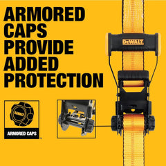 DEWALT 2"×27'×10,000 lbs Ratchet Straps with Double J-Hooks, 6-Pack | Wide‑Grip Ergonomic Handle, Armored Side Caps, DOT / WSTDA Weather‑Resistant Straps, Double J-Hooks for Industrial Cargo